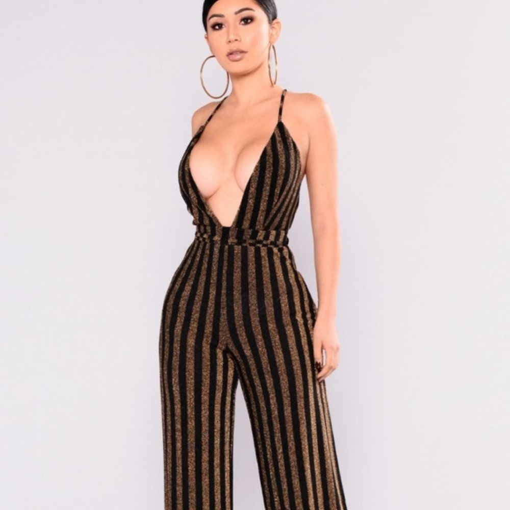 FASHION NOVA BLACK/GOLD JUMPSUIT